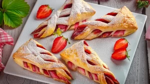 Feuilletés en jalousie rhubarbe et fraises