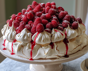 Pavlova Céleste aux Fraises Rouges et Framboises Délicates