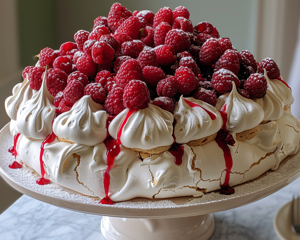 Pavlova Céleste aux Fraises Rouges et Framboises Délicates