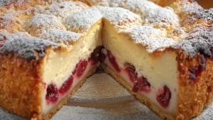 Tarte au Fromage Frais de Campagne et aux Griottes avec Streusel