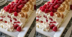 Cheesecake & Raspberry Meringue Roulade