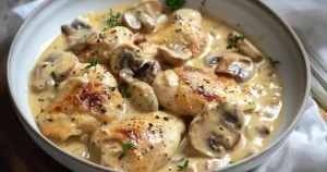 Poulet à la moutarde à l’ancienne et champignons