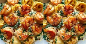 Tortellini à la Crème d’Épinards et aux Crevettes