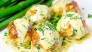 Boulettes de Poulet avec Sauce Crémeuse au Miel et à la Moutarde