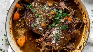 Cider Braised Pot Roast avec Oignons Caramélisés et Riz de Chou-Fleur