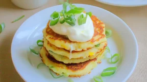 Galettes de Pommes de Terre, Fromage et Oignons Nouveaux