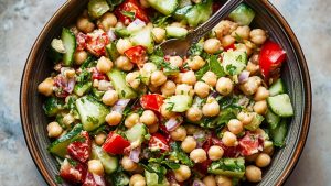 Chickpea Salad with Cucumbers and Tomatoes