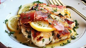 Lemon and fresh herb prosciutto layered chicken