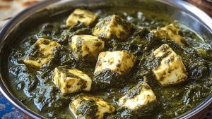 Spinach and fresh paneer cheese curry