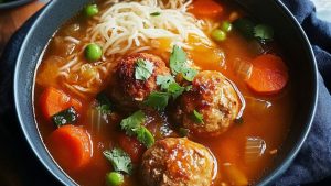 Sweet and sour chicken meatball soup