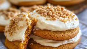 Pumpkin-Cake-Cookies-with-Cream-Cheese-Frosting-With-Peanut-Butter-on-Top